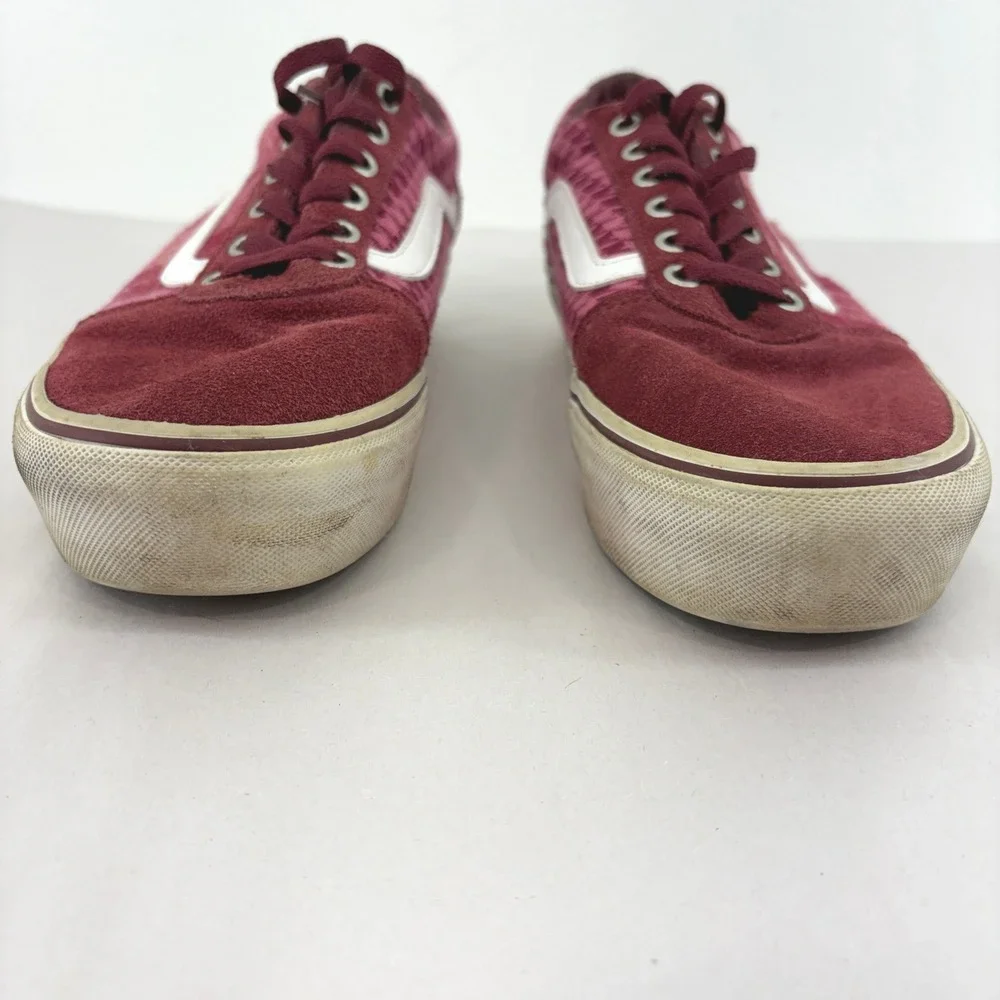 Vans Old Skool Burgundy Houndstooth Plaid Suede Low Top Sneakers Womens 9.5